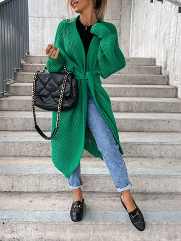 Airchics cardigans unicolore ceinture manches bishop femme décontracté ample gilet